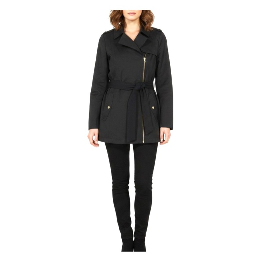 MARC NEW YORK Softshell WINDBREAKER Zip-Up POCKETS/BELT Black TRENCH JACKET Sz L